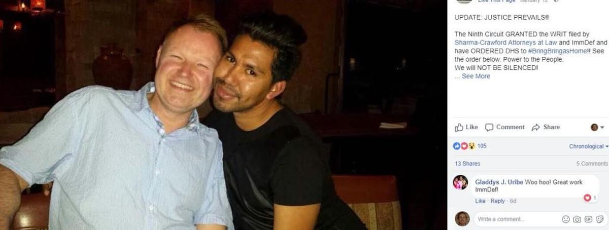 Carlos Bringas-Rodriguez (right) was deported to Mexico despite a federal court order protecting him. He was reunited with his husband, Michael Young, in Kansas City on Tuesday.