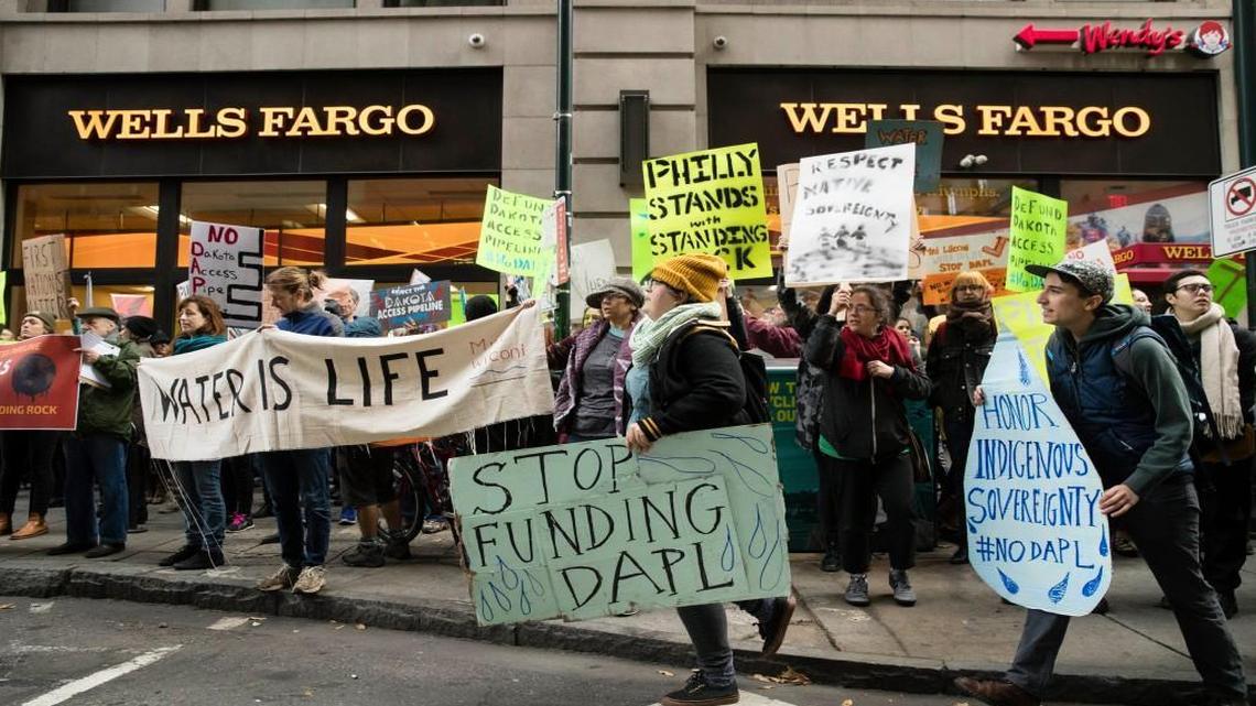 Protesters, like these in Philadelphia, have decalred solidarity with members of the Standing Rock Sioux tribe in North Dakota over the construction of the Dakota Access oil pipeline. More protests, including in Kansas City, were expected for Tuesday.