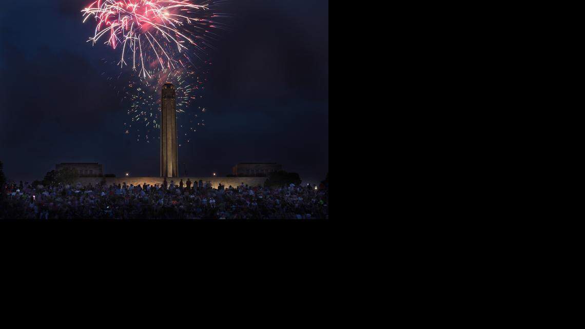 
Fireworks lit up the sky and framed the Liberty Memorial at the 12th annual Celebration at the Station, Sunday May 25 2014 at Union Station in Kansas City.
