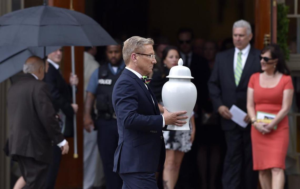 The urn containing the ashes of the late Kate Spade were carried from the memorial service Thursday afternoon at Our Lady of Perpetual Help Parish Redemptorist Church, in Kansas City. Mourners gathered for a final goodbye to one of Kansas City's own, a designer whose married name would become synonymous with a billion-dollar brand in handbags and accessories.