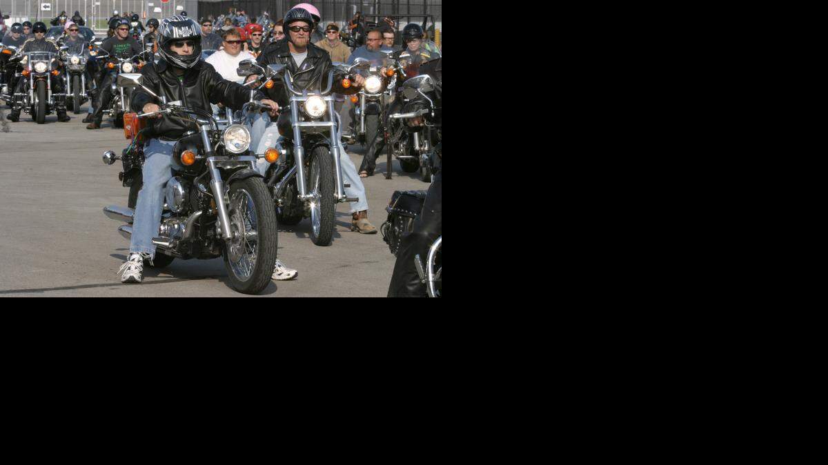 
Thousands of motorcycle riders lined up at the Kansas Speedway for the start of the annual Bikers for Babies fundraiser event for the March of Dimes.
