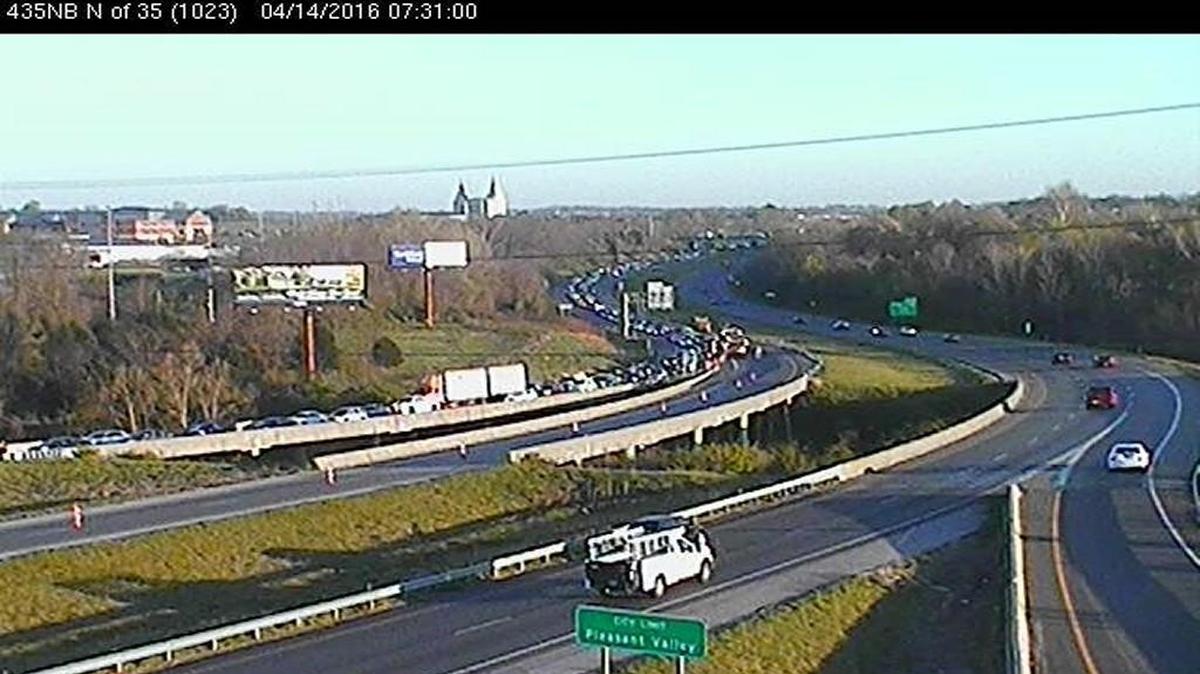 Southbound Interstate 435 was closed at Interstate 35 in Claycomo after a semitrailer overturned, spilling its load of lumber Thursday morning. Traffic was being diverted onto southbound I-35.