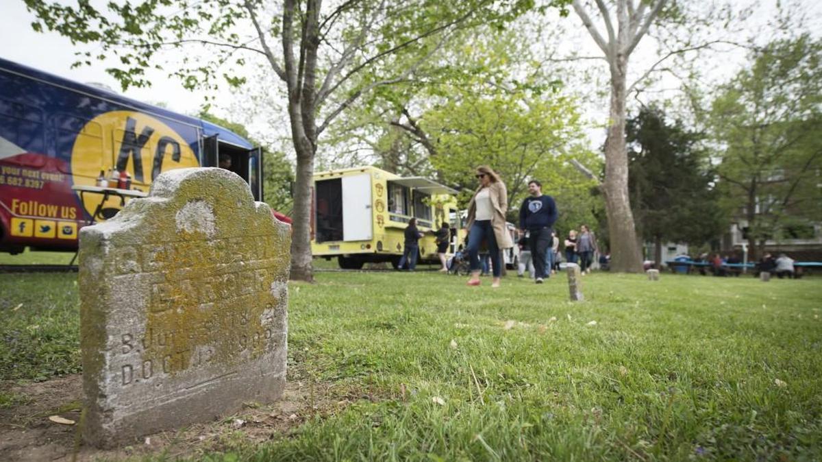 Patrons walk up to place their orders during Food Truck Friday at Union Cemetery.