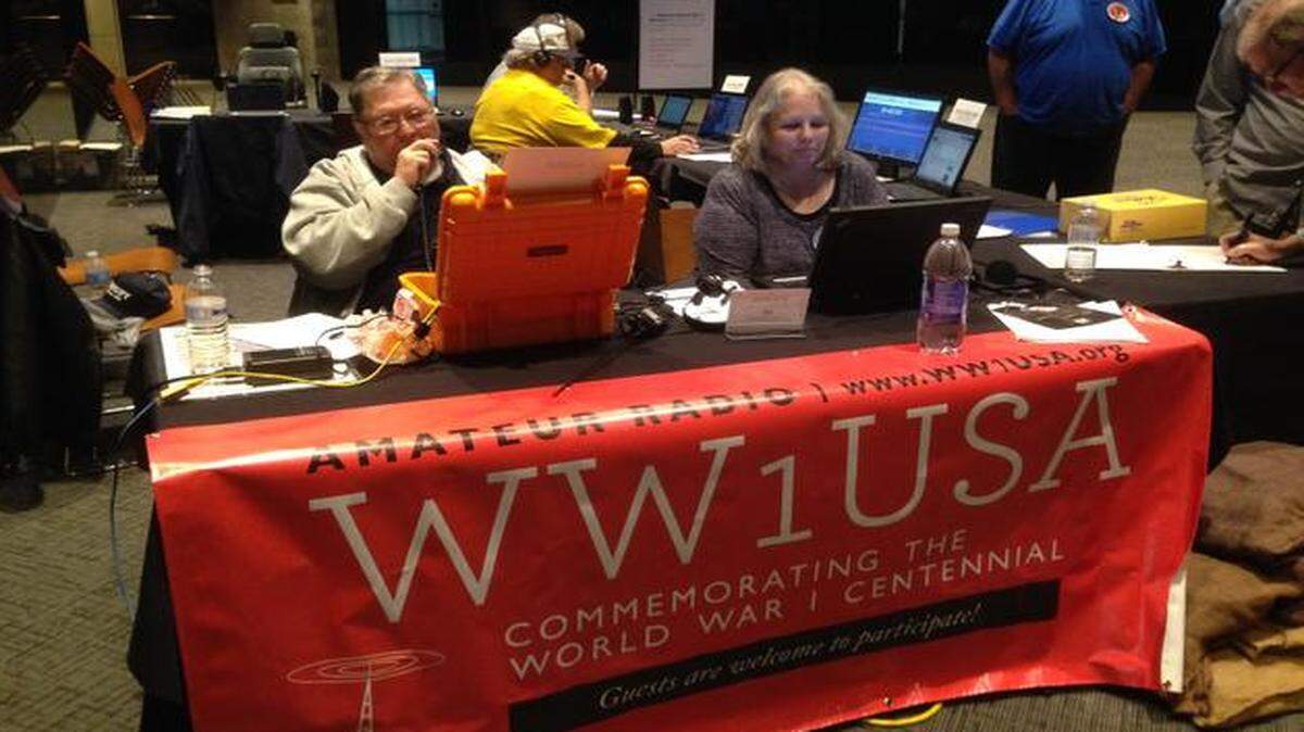 
Randy Butt contacted other amateur radio operators Sunday morning from the National World War I Museum, broadcasting as WW1USA a special event station. Joyce Fagan logged the contacts he made.
