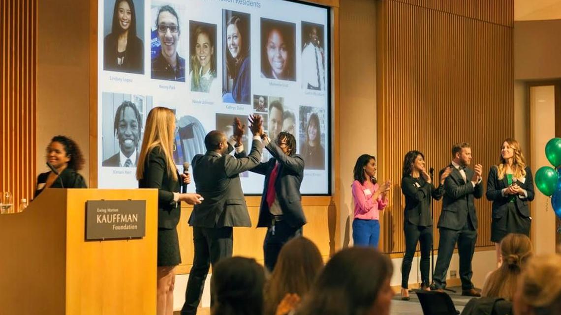 Future teachers high five as they are named to the first class of the new Kansas City Teacher Residency program this week.
