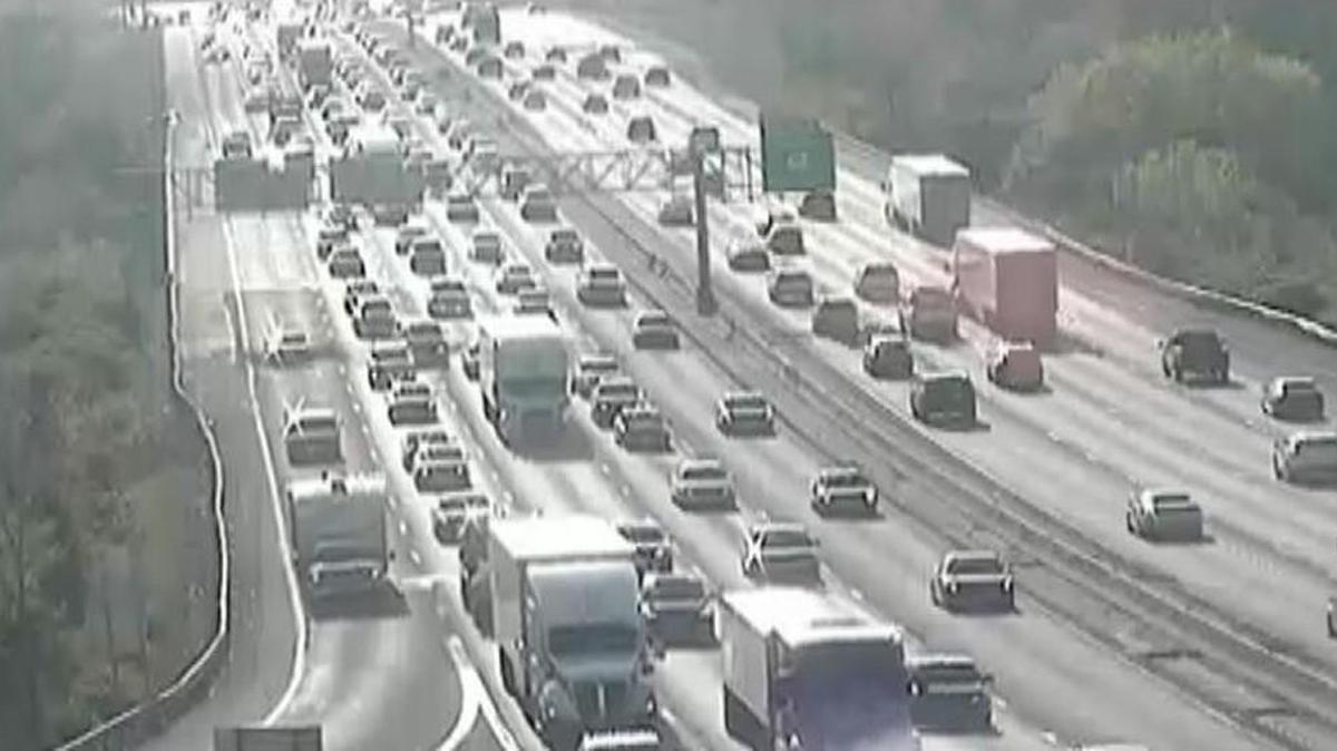 Interstate 435 near a two-vehicle collision is moving slowly.