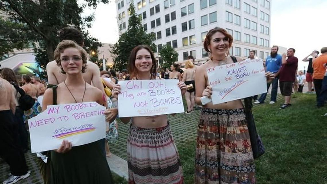 More than 70 people participated in a Free the Nipple rally in Springfield during in August 2015. Now a U.S. District judge has ruled that a statute that requires women to cover their nipples does not violate their constitutional rights.
