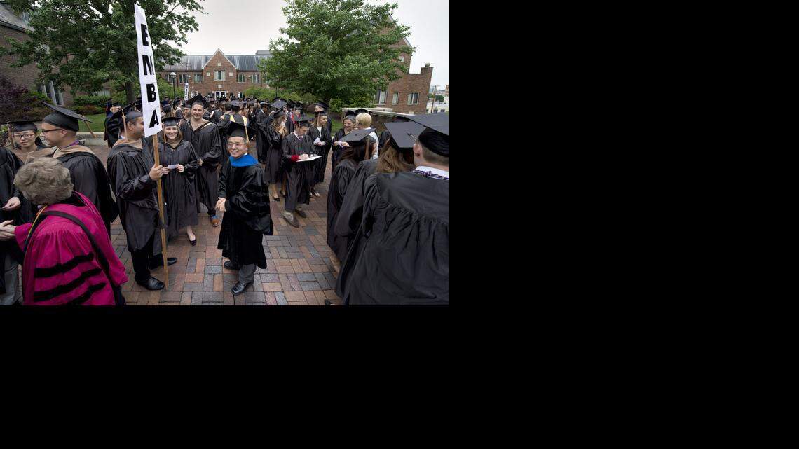 
The two authors of a journal article ranking the Bloch School No. 1 came to the University of Missouri-Kansas City at the invitation of Michael Song (center). He says he can’t recall if he consulted with them on the paper. 
