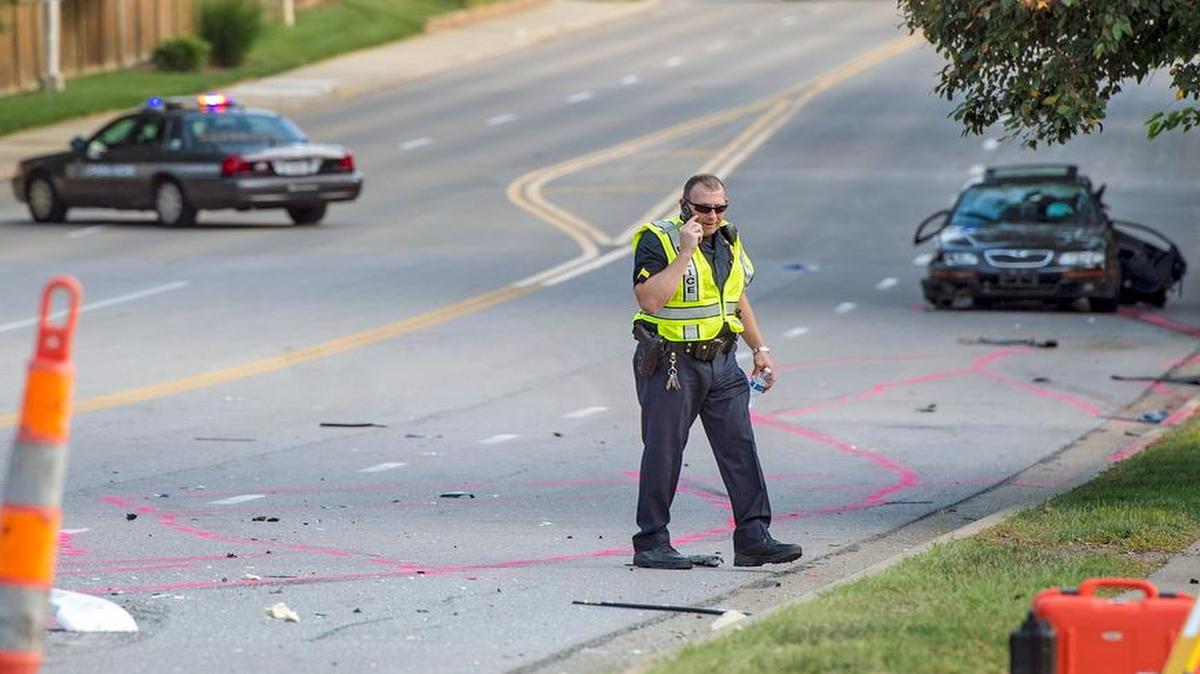 
Overland Park Police investigate the scene of a multi-vehicle crash Monday at 103rd Street and Mission Road in Overland Park. 
