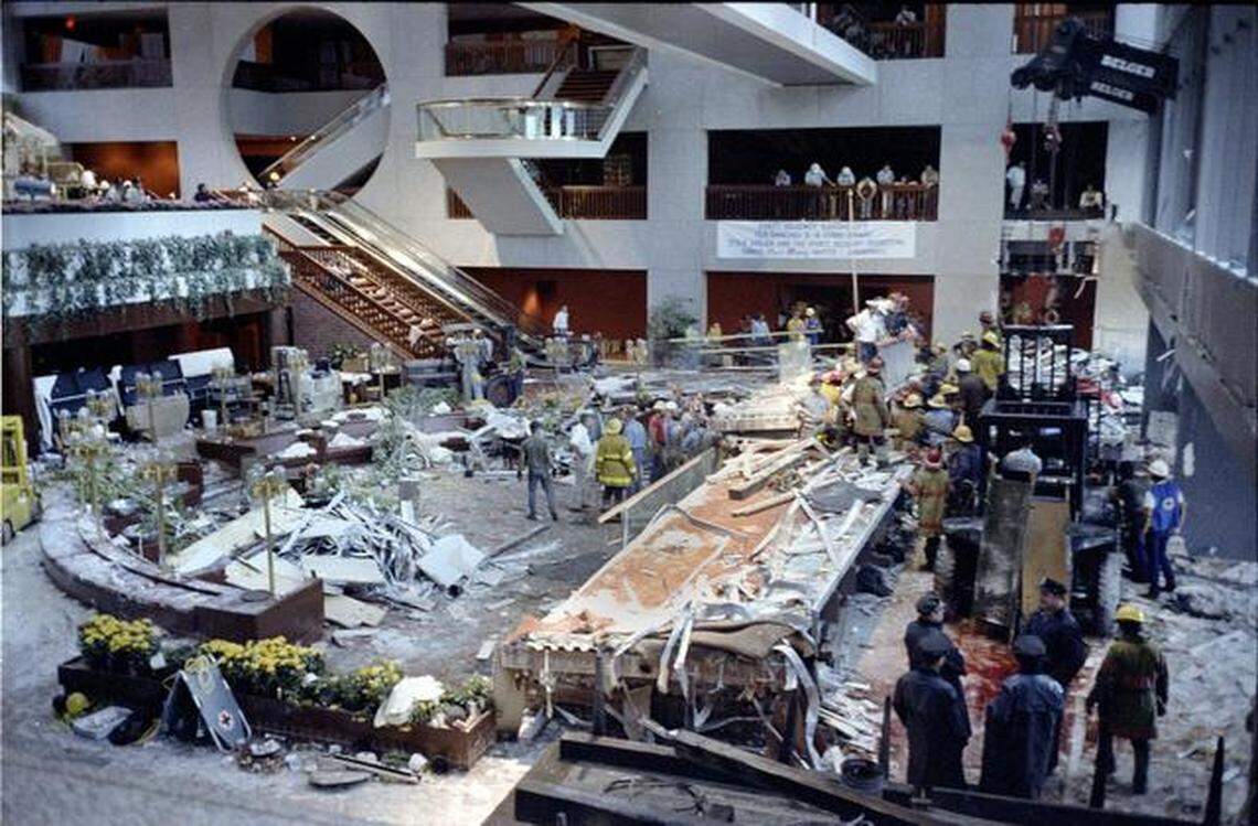 The scene from inside the Hyatt after the skywalk collapse in July 1981.