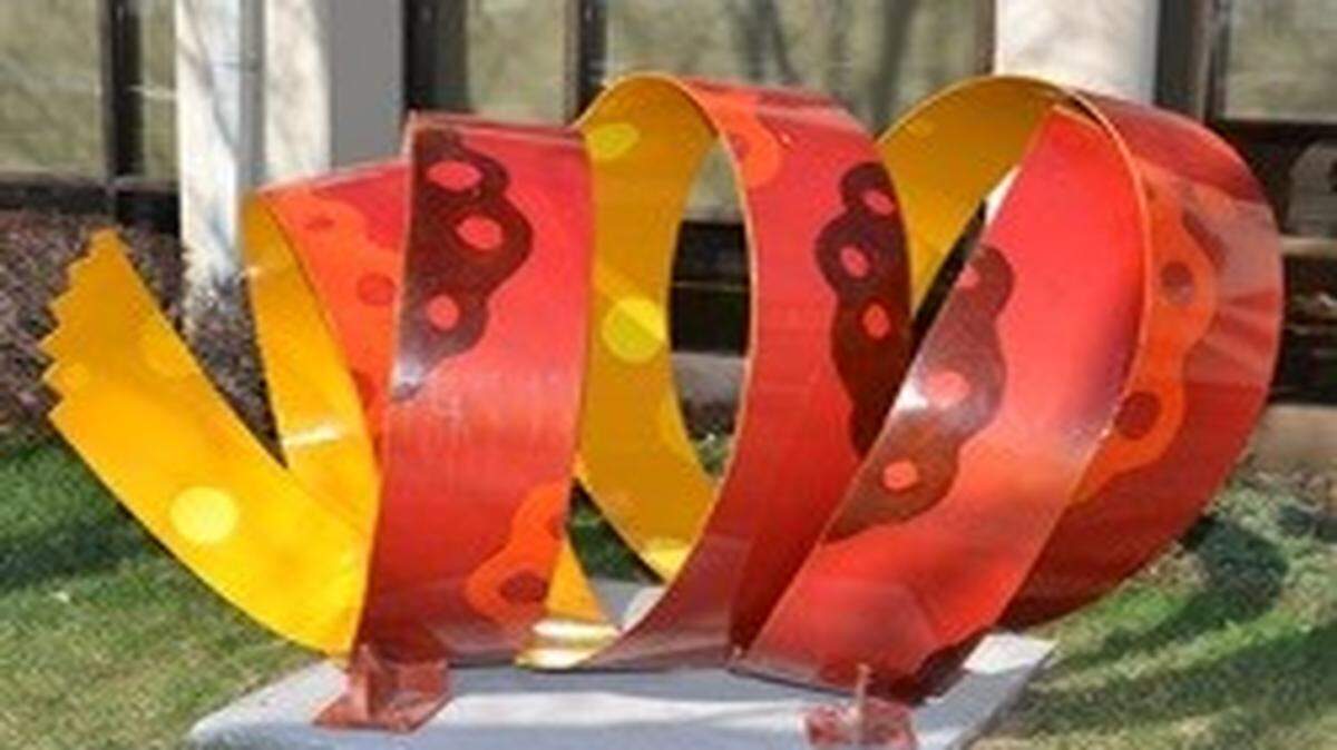 
“Taffeta” by Reven Marie Swanson, at the southeast entrance of the Adams Pointe Conference Center, is priced at $12,000.
