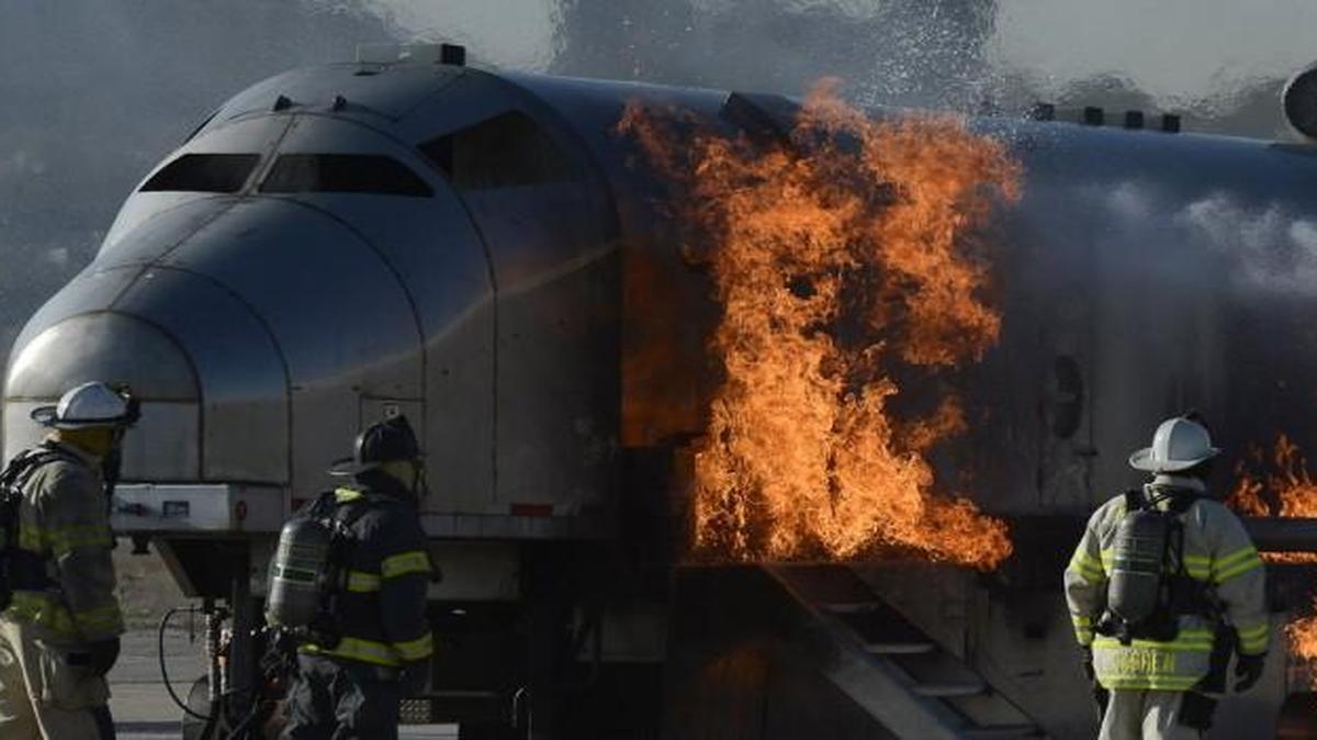 In this photo from 2014, the Kansas City Fire Department conducted training of its Aircraft Rescue Fire Fighting at the Downtown Airport. The Kansas City Fire Department and Kansas City Aviation Department regularly conduct training exercises in order to maintain safety standards at both the Downtown and Kansas City International airports.
