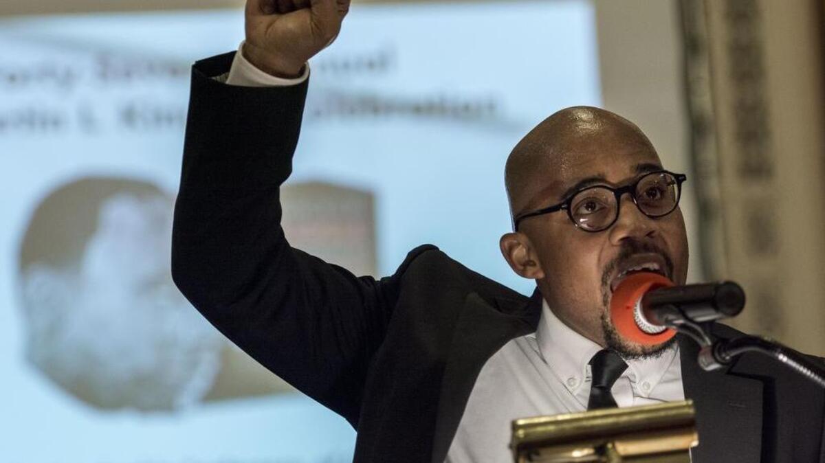 Jonathan Butler delivered the keynote speech during the Mass Celebration at Metropolitan Missionary Baptist Church to celebrate Martin Luther King, Jr. Day on January 18, 2016 in Kansas City, Missouri.