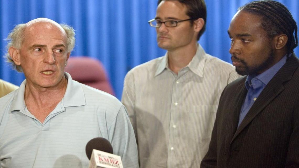 Kansas City school board members were stunned on Aug. 26, 2011, to learn that the district’s departing superintendent, John Covington, was taking a job in Michigan. That included board member Arthur Benson (left), who initially blamed board president Airick Leonard West (right) for frustrating Covington and speeding his departure. Benson and West appeared at a news conference along with board member Derek Richey (center).