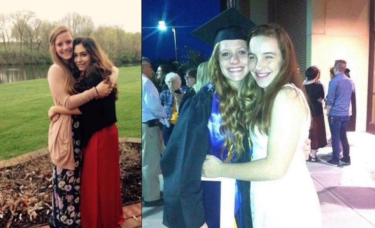 In the photo at left: Brianna Luft, 20, and her friend Saleena Senzee, who was 18. And on the right, Brianna with her sister, 14-year-old Aria. They as well as the Lufts’ mother, Lisa Luft, died in a crash on Interstate 70 Tuesday.