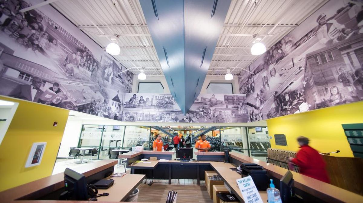 The entryway into the Raytown School District Wellness Center displays photos through the years in the city. The center has opened to the public as a part of the Raytown School District’s efforts to better support the community.