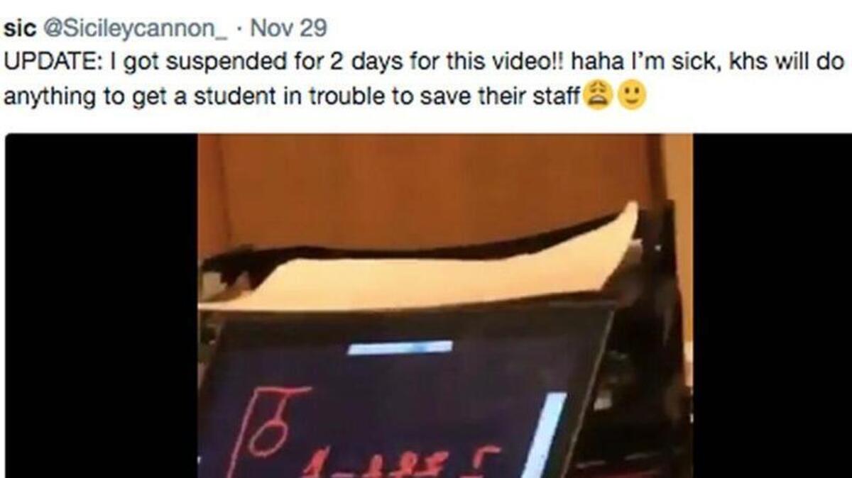 Kokomo High School student Siciley Cannon was suspended after she posted online a video showing a fellow student and a school employee laughing at a game of hangman that used a racial slur.