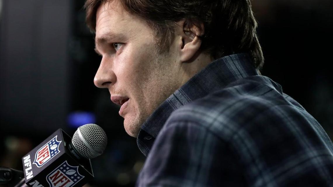 New England Patriots quarterback Tom Brady answers questions during a news conference Thursday, Feb. 1, 2018, in Minneapolis. The Patriots are scheduled to face the Philadelphia Eagles in the NFL Super Bowl 52 football game Sunday, Feb. 4.