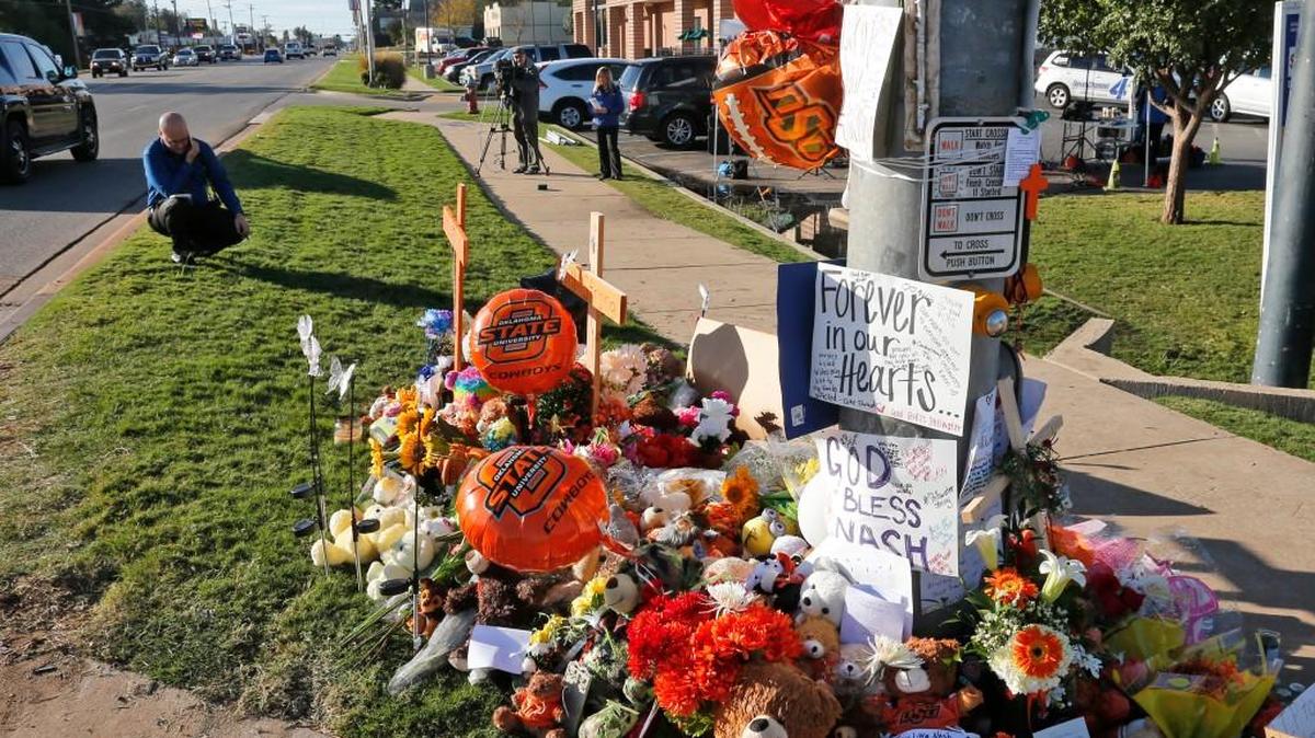 A makeshift memorial has been set up for the victims of the homecoming parade crash in Stillwater, Okla.