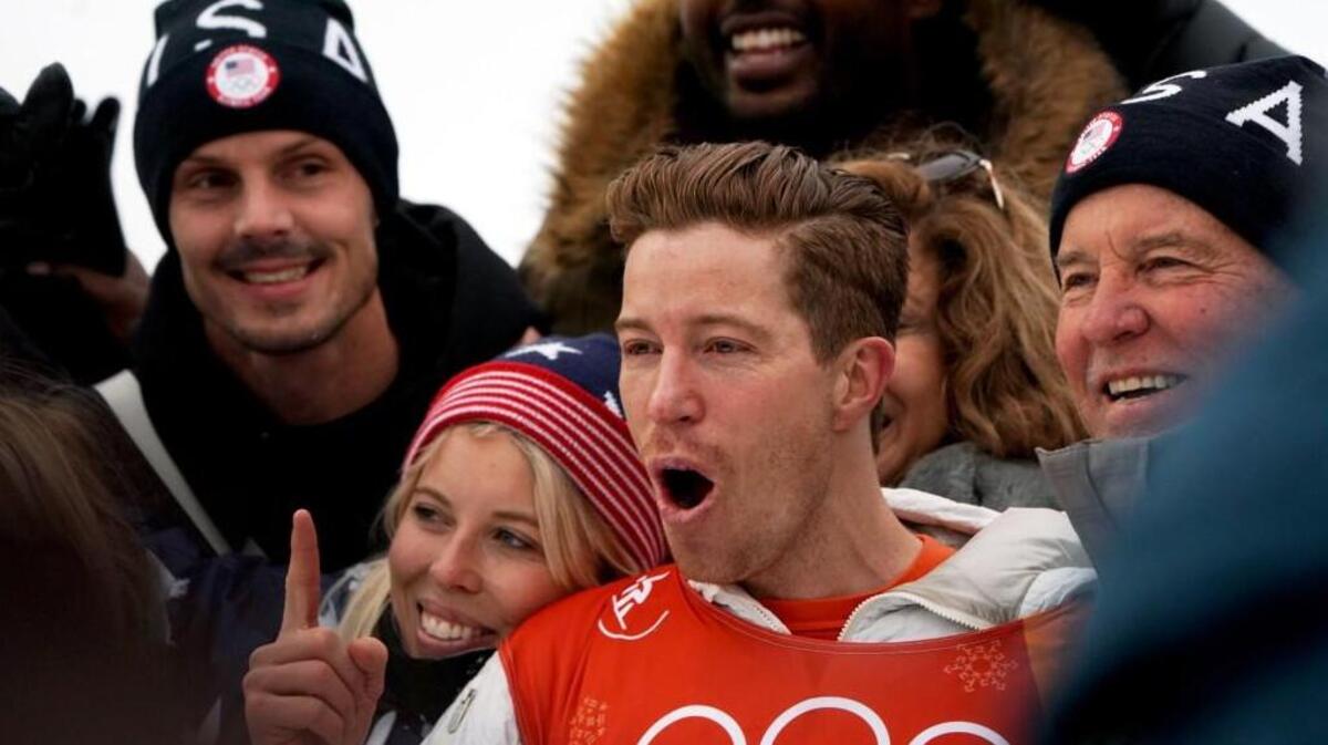 Shaun White of the U.S. celebrates after finishing his final run in the men’s halfpipe final in Pyeongchang, South Korea. He scored a 97.75 to win his third gold medal.