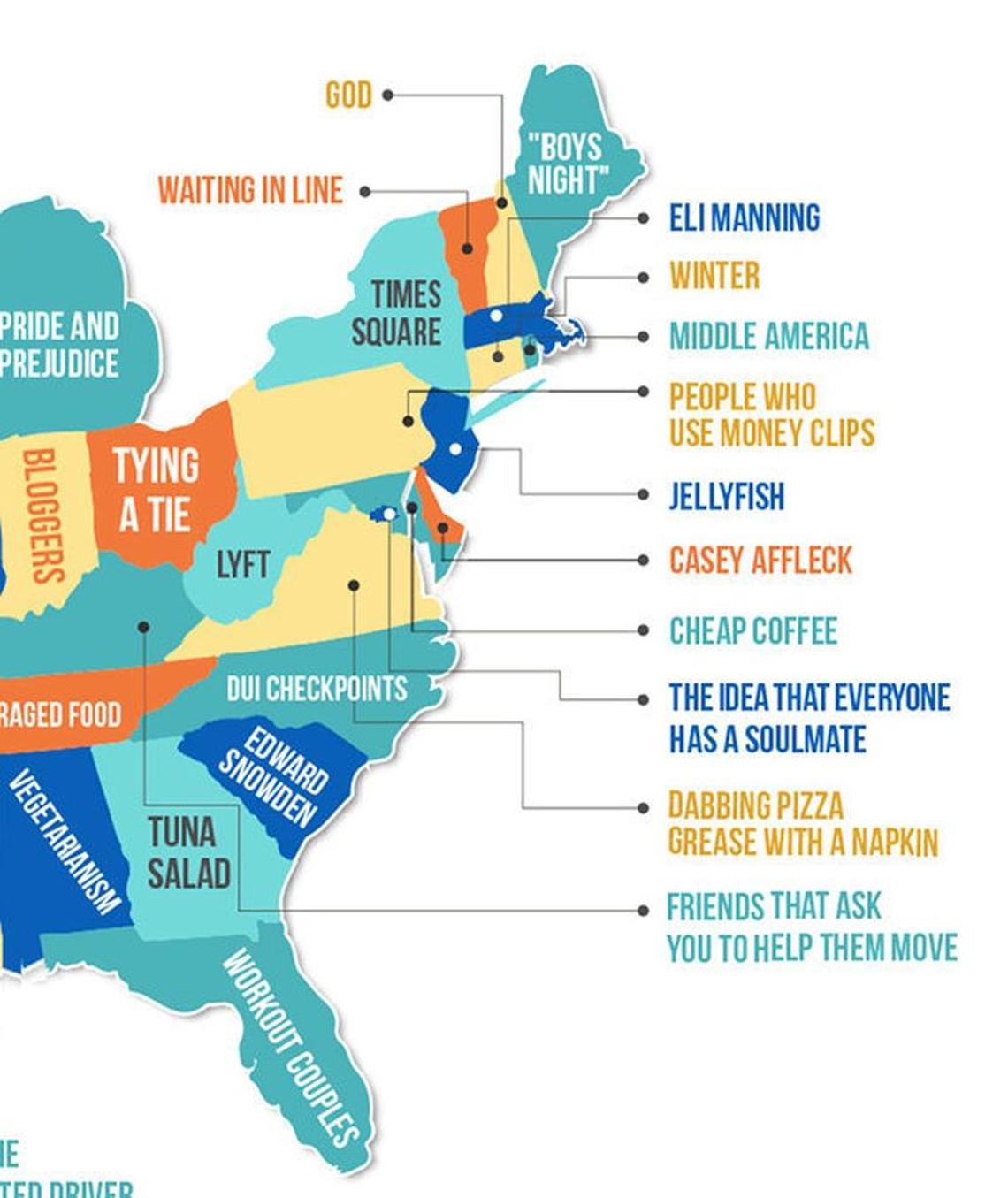 What the East Coast hates, according to the Hater dating app.