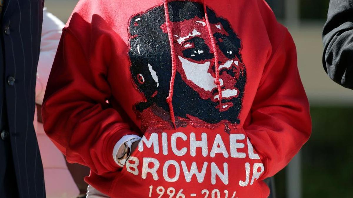 
In this April 23 file photo, Lesley McSpadden, the mother of Michael Brown, wore a sweatshirt remembering her son during a news conference in Clayton, Mo. 
