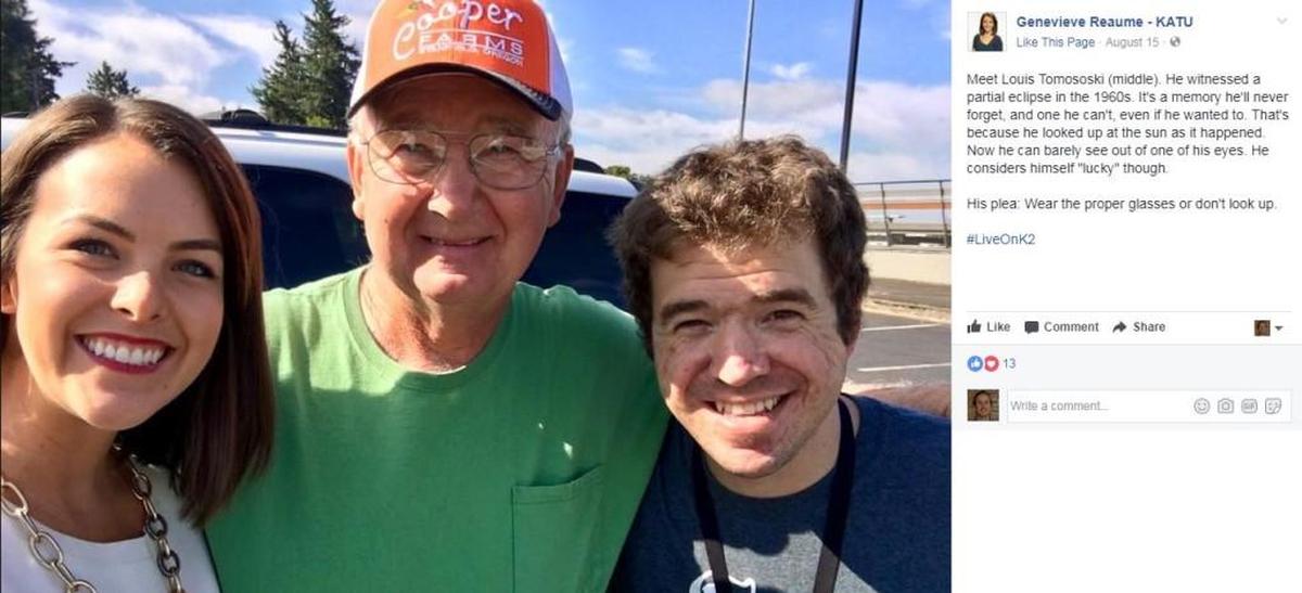 Louis Tomososki (middle) was left partially blind in one eye after gazing up at a solar eclipse in Oregon decades ago.