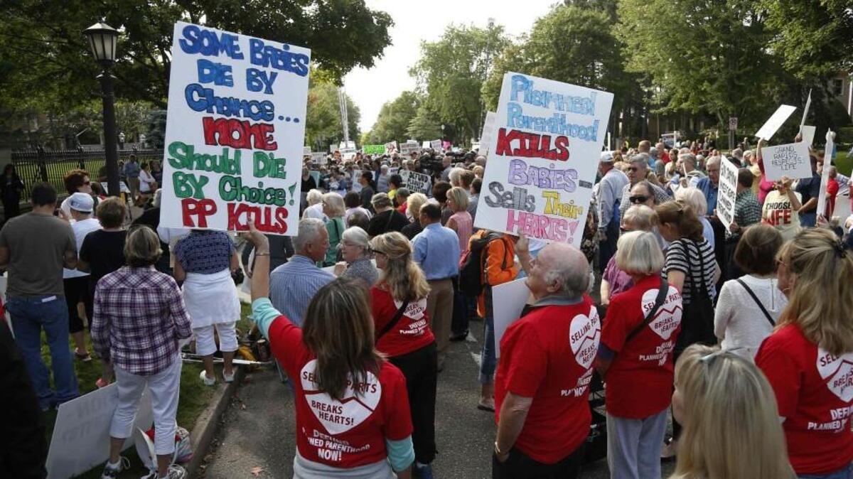
Hundreds of demonstrators gathered outside the governor’s mansion earlier this month in St. Paul, Minn., in a protest calling for the defunding and the investigation of Planned Parenthood. 
