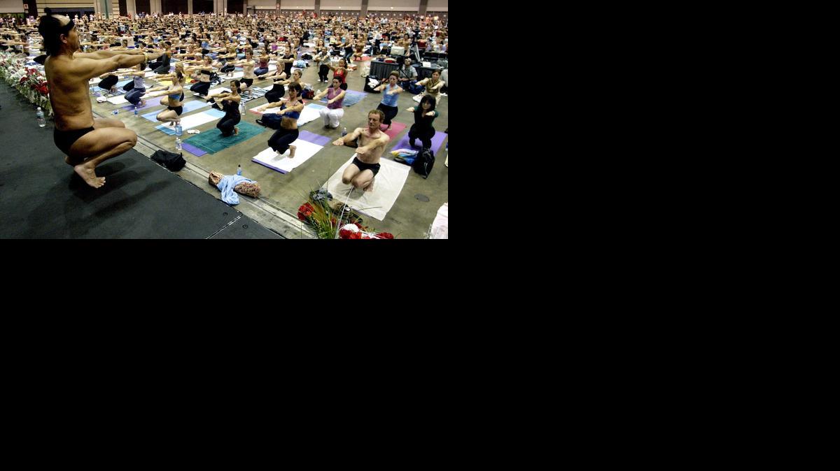 
Bikram Choudhury leads a yoga class at the Expo at the Los Angeles Convention Center

