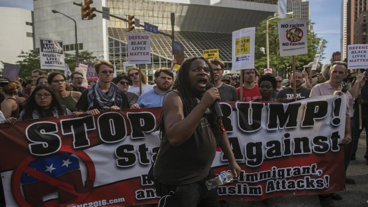 Protesters demonstrated against the Republican National Convention in Cleveland, Ohio Sunday.