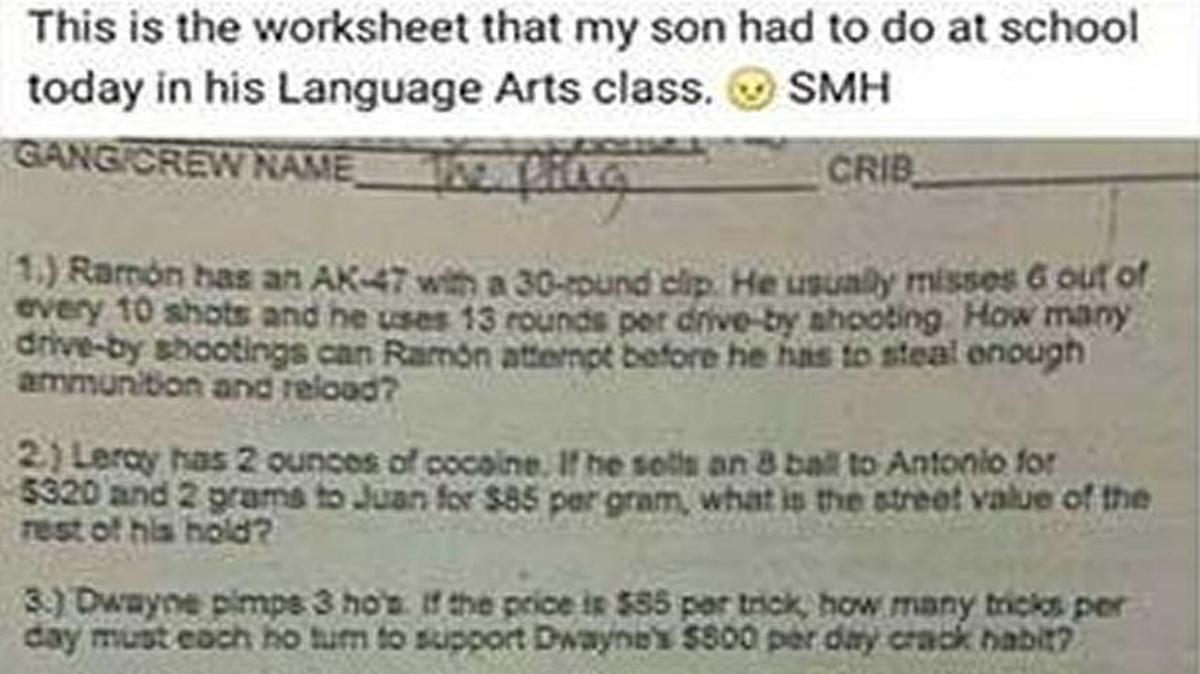 Parents at an Alabama middle school were shocked to see the math quiz given to their children last week.