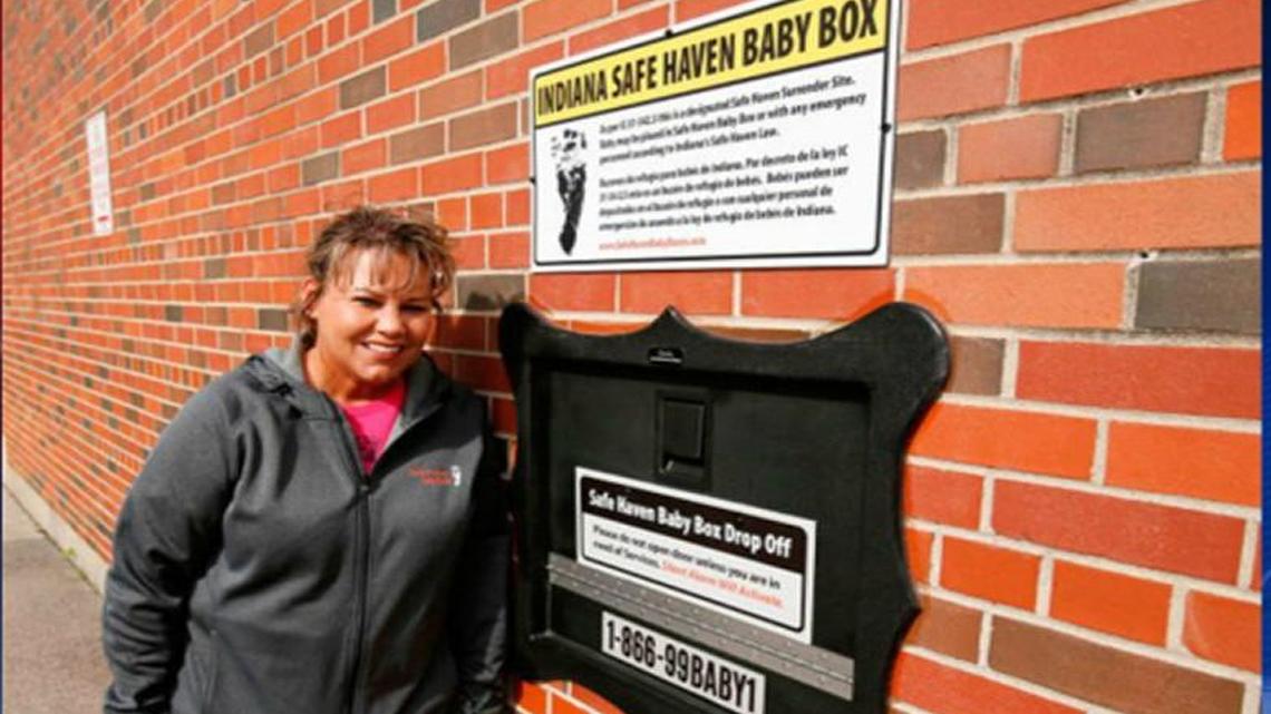 Monica Kelsey and the town of Woodburn, Ind., dedicated the first Safe Haven Baby Box of its kind on April 26.
