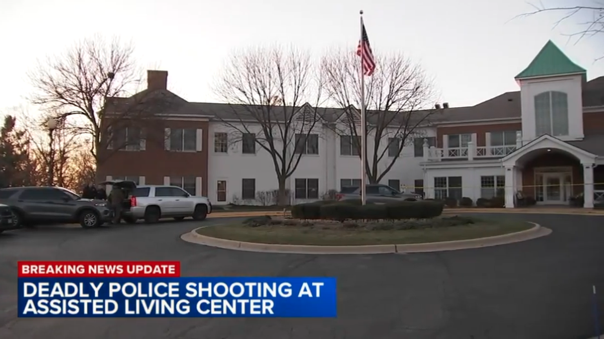 A man armed with a chainsaw was shot and killed in an assisted living center, authorities say.