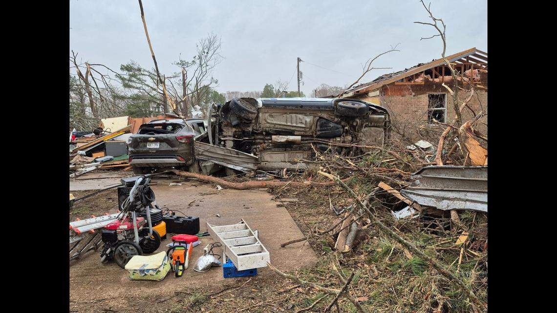 The police cruiser was launched into the backyard of a home.