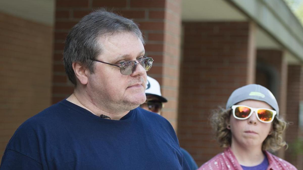 
David Veatch, father of Bellingham High student Autumn Veatch, 16, talks to the media at Bellingham International Airport in Bellingham, Wash., Monday
