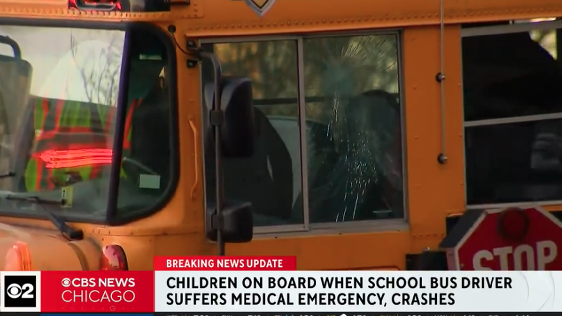 The school bus driver died and two children were injured, police say.