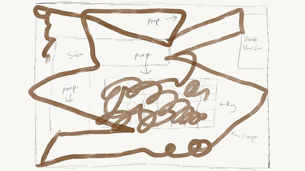 Jesse Newton made this drawing to show what his living room looked like after the family’s Roomba ran over dog poop and spread it everywhere.