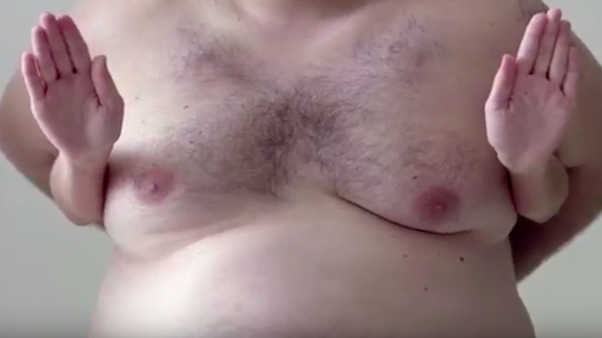 The new #manboobs4boobs campaign uses a man’s chest to demonstrate a breast self exam.