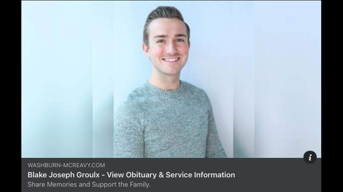 Blake Groulx, 27, died from cardiac issues while finishing a half-marathon race.