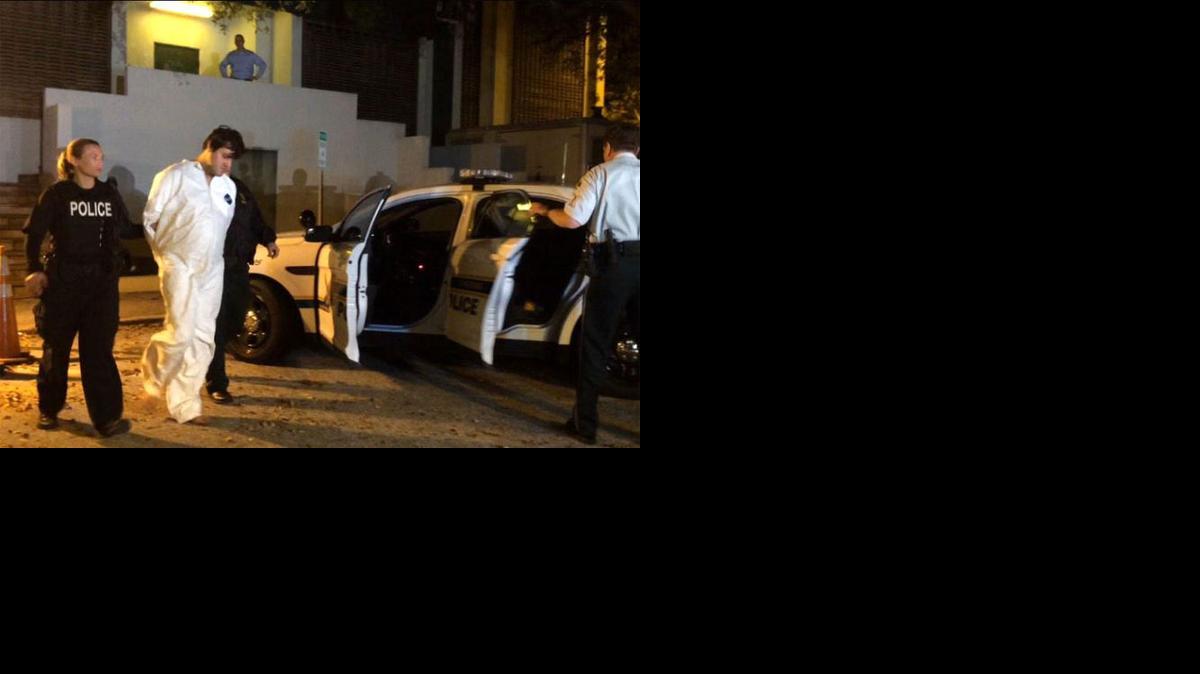 
St. Petersburg Police officers take John Nicholas Jonchuck from police headquarters downtown to the Pinellas County Jail, Fla., on Thursday.
