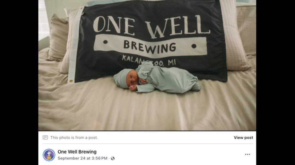 Aaron and Kyle Baker gave birth to a baby boy, Forrest Wells Baker, in the parking lot of One Well Brewing in Kalamazoo.