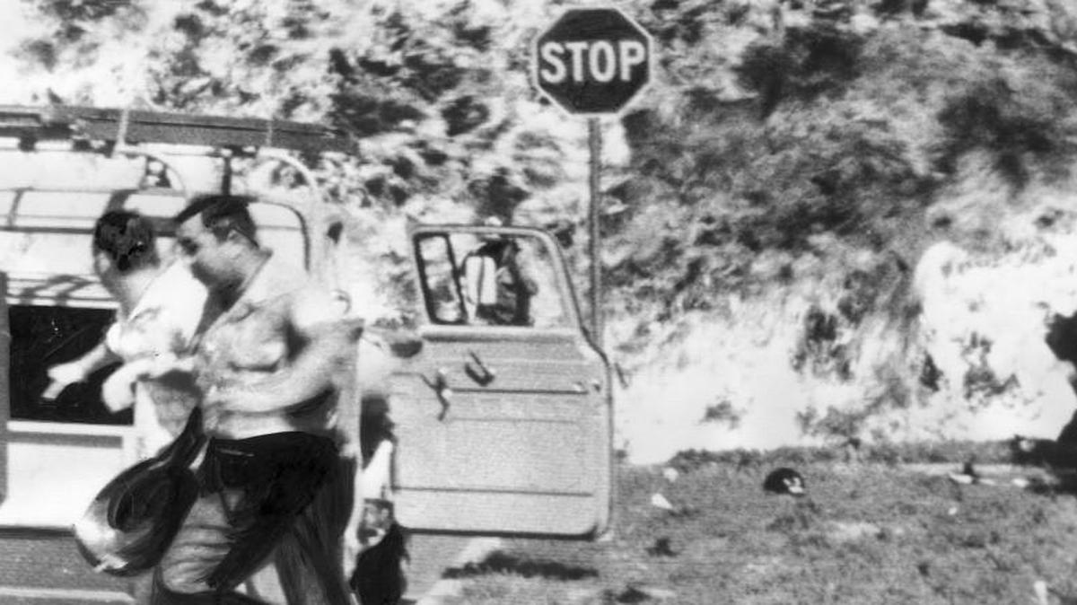 A burning fuel tank sparked a devastating fire on Southwest Boulevard on Aug. 18, 1959; five Kansas City firefighters and one civilian died battling the gasoline blaze. Flames from the explosion soared 1,600 feet in the air.