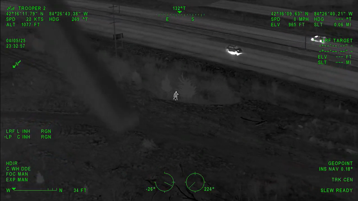 A missing 2-year-old was found cold and curled up in a ditch alongside an interstate in Michigan, helicopter video shows.