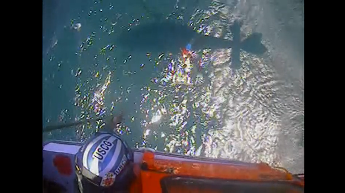 Five people were rescued after their boat was overtaken by a wave in Lake Erie, according to officials.