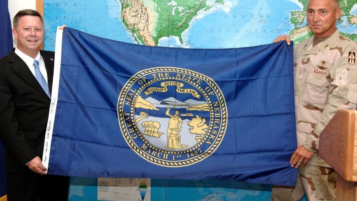 Will Nebraska get a redesigned state flag? This one flew over Gardez, Afghanistan as a Nebraska National Guard team served there in 2005.