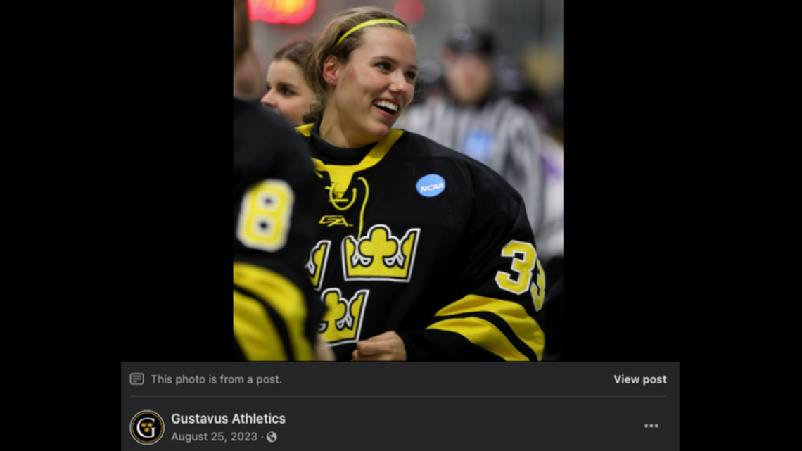 Jori Joes, a goalkeeper for the Gustavus College hockey team, was killed in a 2023 crash. Now, her former teammate has been charged, cops say.