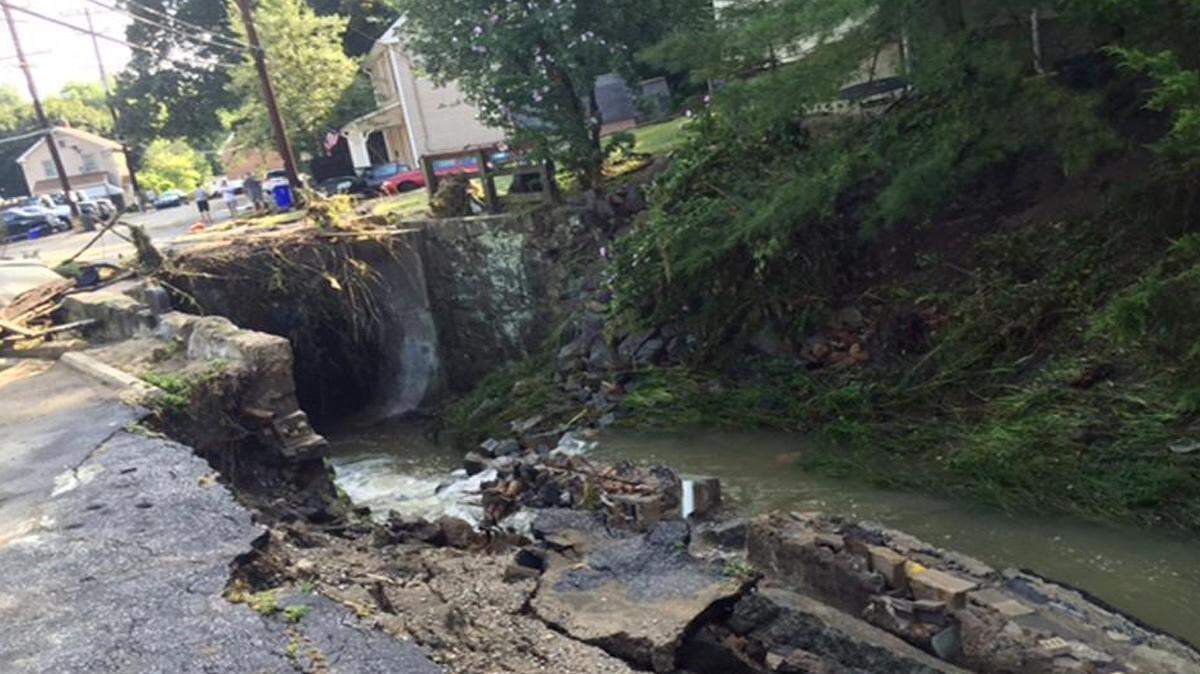 The town of Ellicott City, Md., received 6.5 inches of rain Saturday night, most of it from 7 to 9 p.m., prompting heavy flooding that led to two deaths.