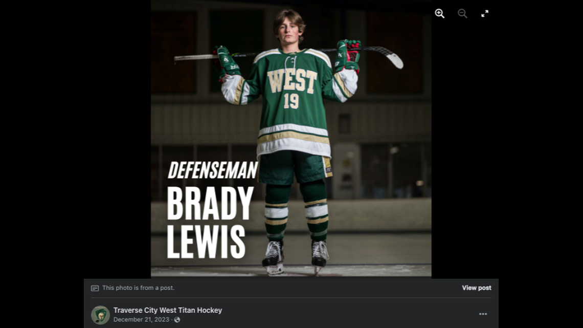 Brady Lewis, a hockey player for Traverse City West High School in Michigan, sustained a spine and neck injury during a game and needed CPR to save his life.