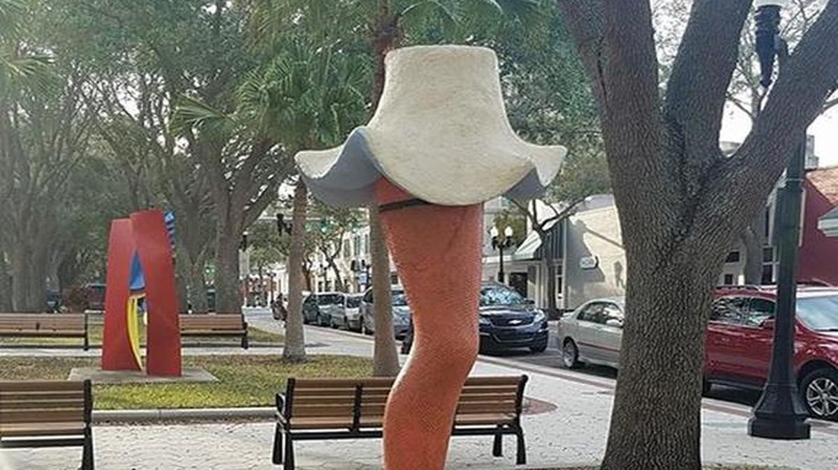 This sculpture inspired by “A Christmas Story” by Georgia artist Joni Younkins-Herzog has its admirers and detractors in Lakeland, Fla.
