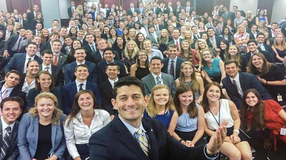 This photo of House Speaker Paul Ryan with Republican summer interns on Capitol Hill set off a lot of criticism.